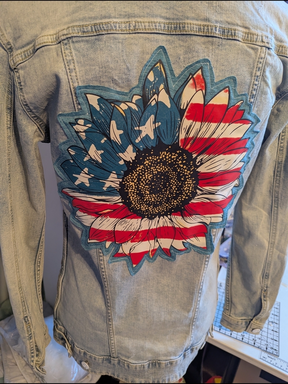 LuLaRoe Light Wash Denim Jacket with Rainbow Logo